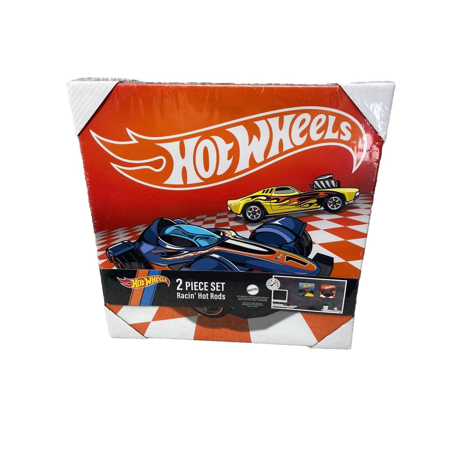 Hot Wheels Canvas Wall Art Racin Hot Rods 2024 Mattel 2 Piece New Sealed