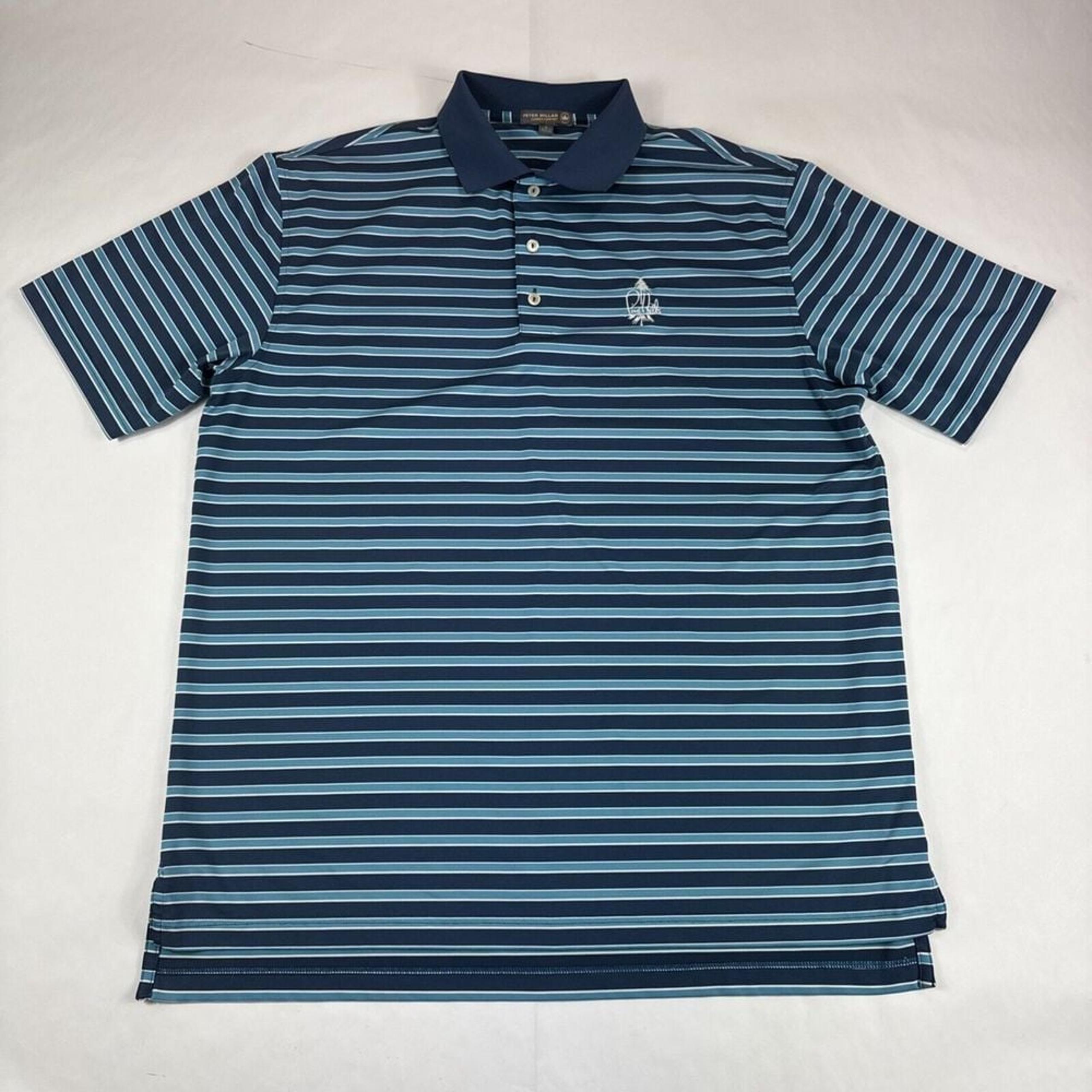 Peter Millar Summer Comfort Polo Mens L Blue Short Sleeve Golf Shirt 1/4 Button