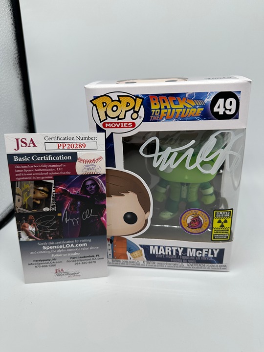 JSA Signed Michael J. Fox Marty McFly (Plutonium Green GITD) 200 PC + Protector