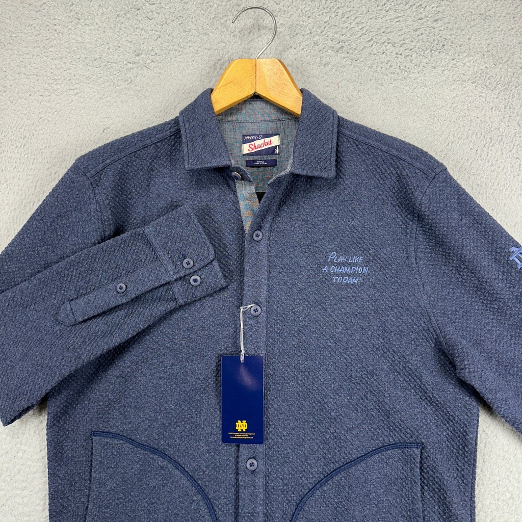 Notre Dame Fighting Irish Shacket Mens Small Blue Button Up Jacket Johnnie-O NEW