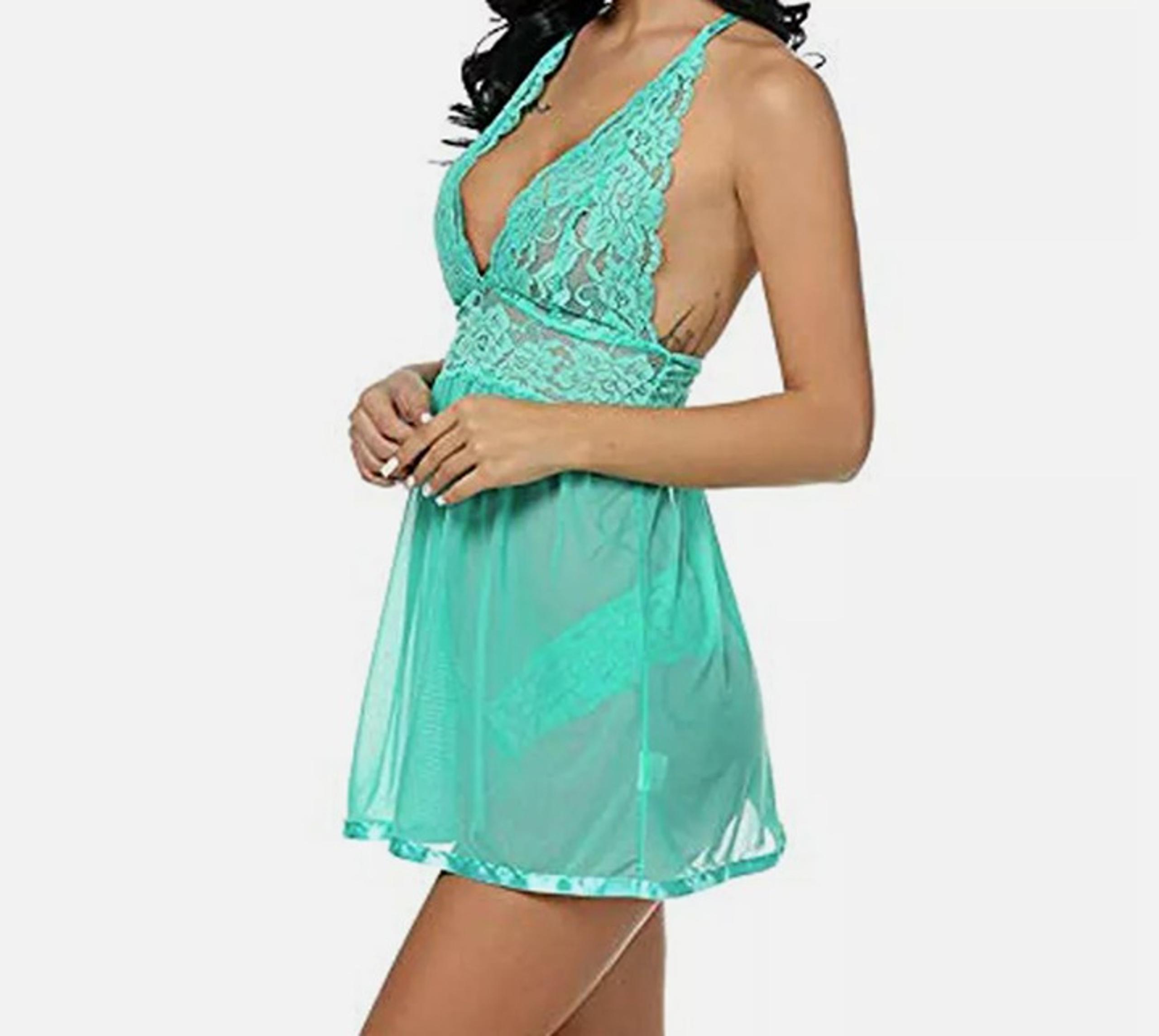 Women Sexy Lace Lingerie V-Neck Mini Dress Babydoll Underwear Nightwear