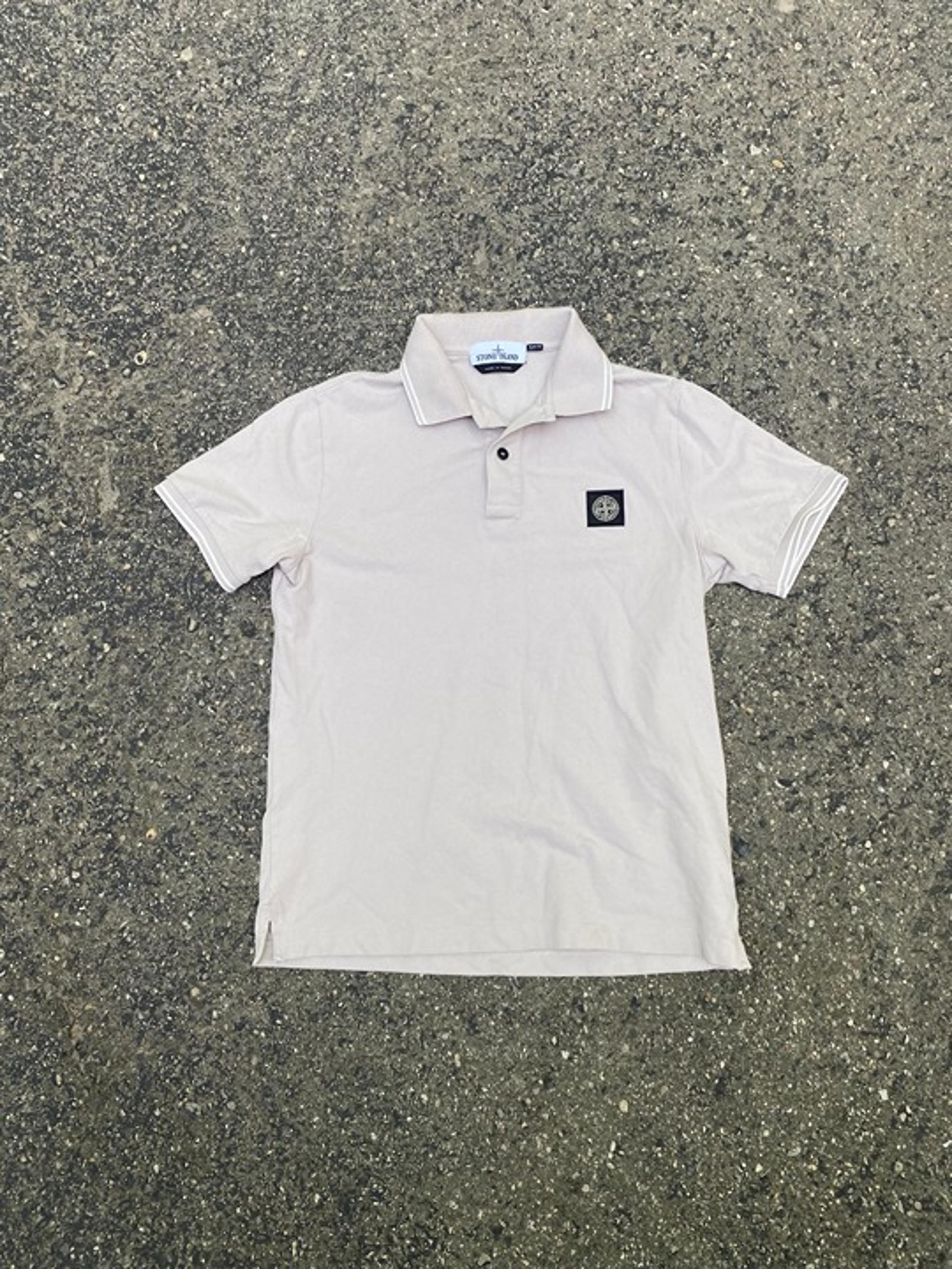 Stone Island Polo Shirt Mens Size Medium Grey Beige Authenticated Slim Fit