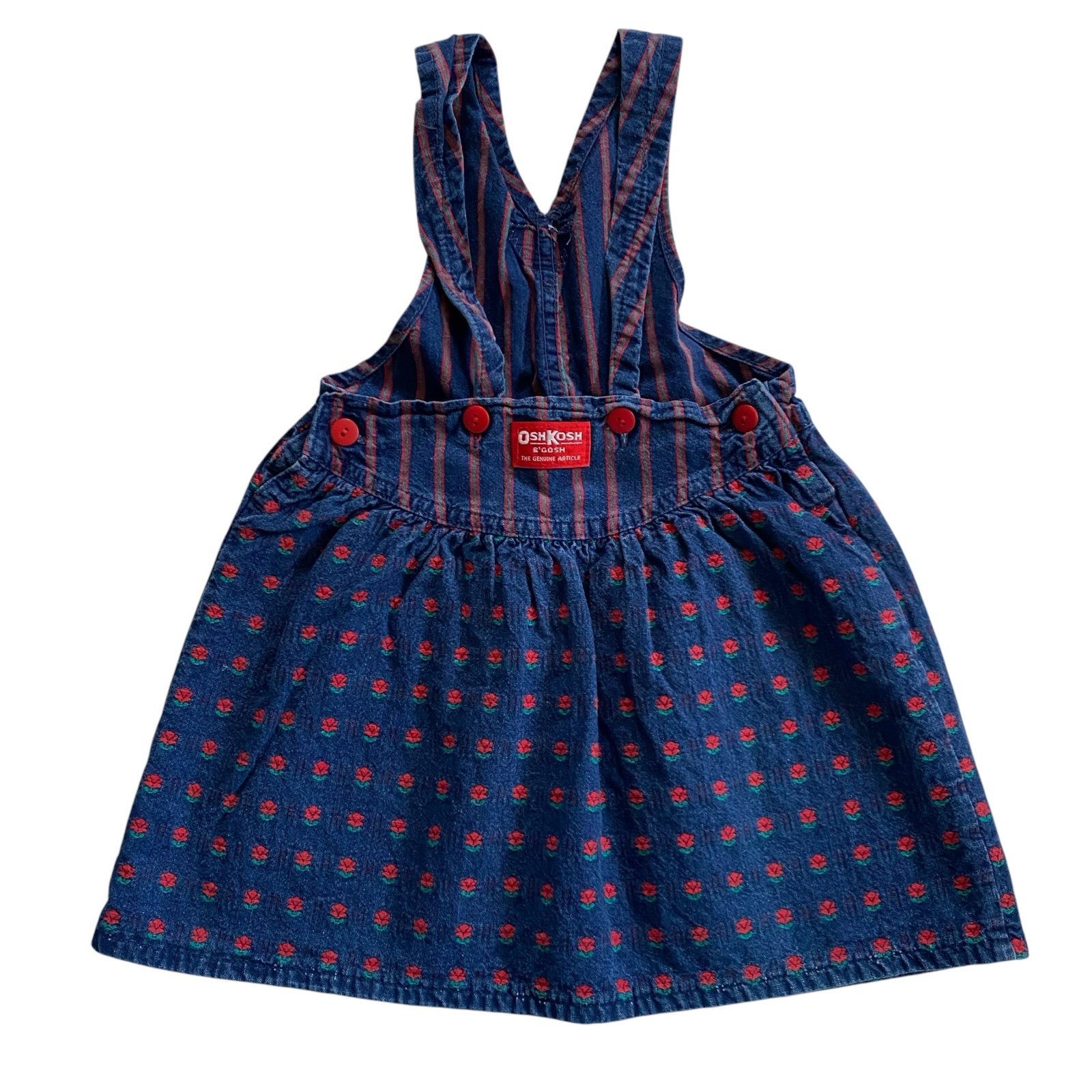 Vintage Oshkosh B’Gosh Vestback Skirt Overalls Denim Red Tulips Toddler Girls 4T
