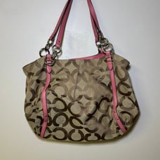 COACH 16233 ALEXANDRA OP ART TOTE SHOULDER BAG SIGNATURE KHAKI / PINK