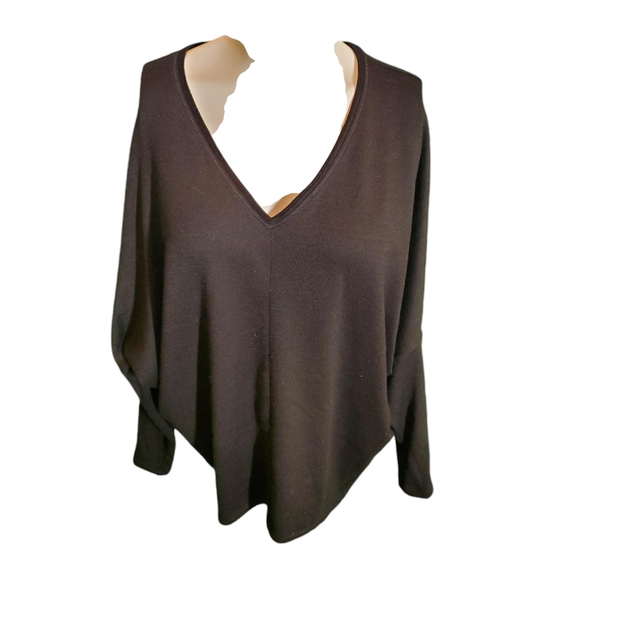 White House Black Market Sweater Oversized Dolman V Neck Pullover Black sz S/M