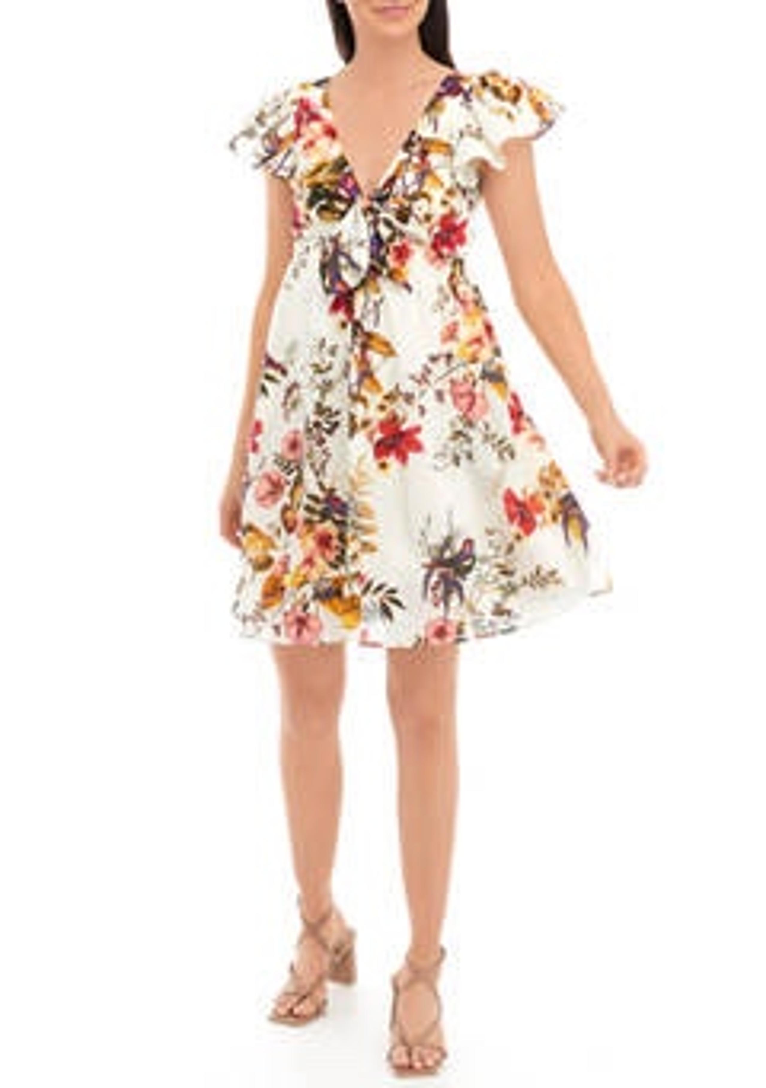 Taylor Flutter Sleeve Floral Fit & Flare Dress 6