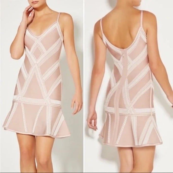 NEW Herve Leger Larissa Engineered Blush Bandage Dress 1690