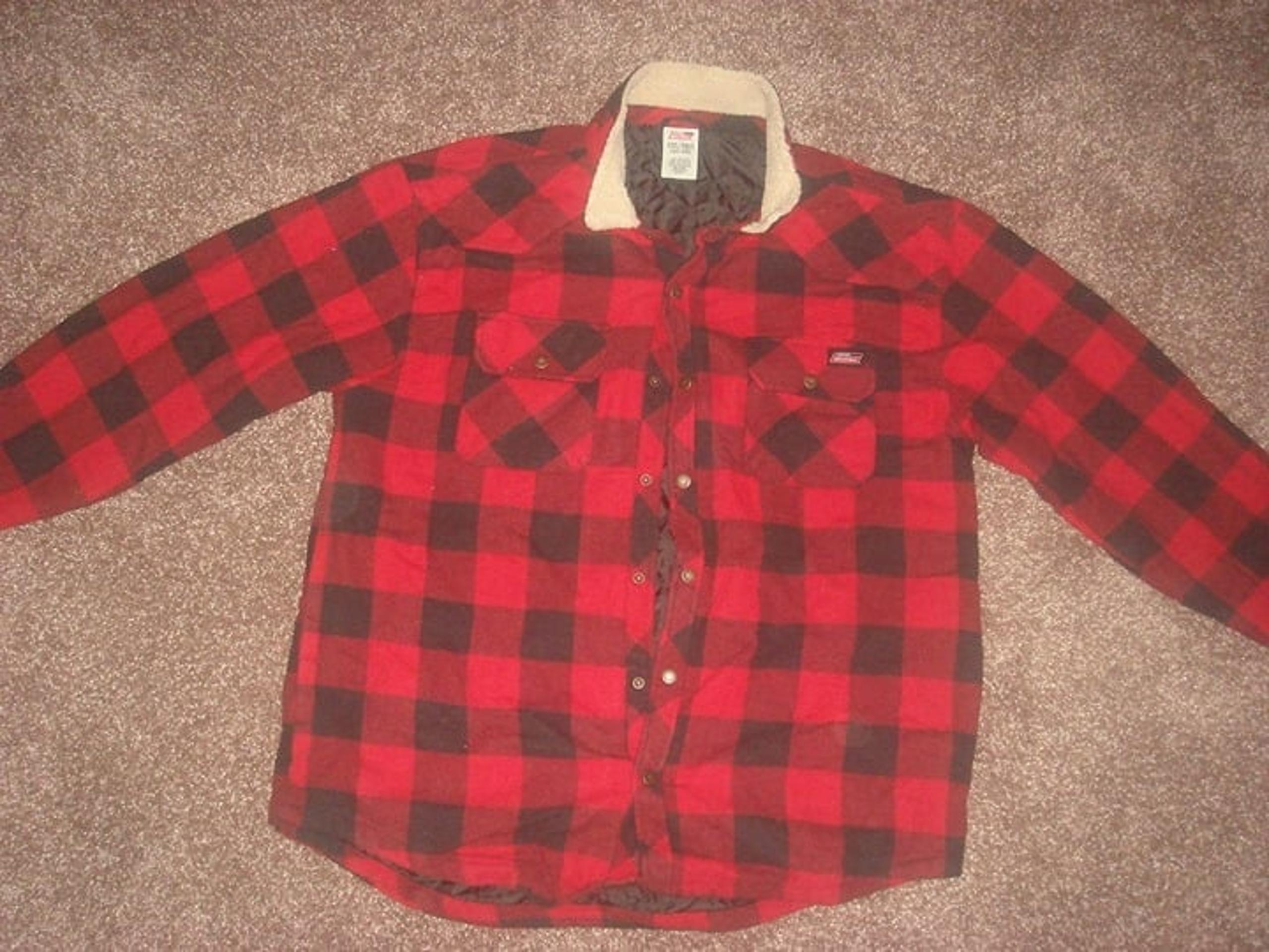 DICKIES Flannel Mens Jacket Sweatshirt XXL 2XL Red Black Plaid Snap Front Fleece