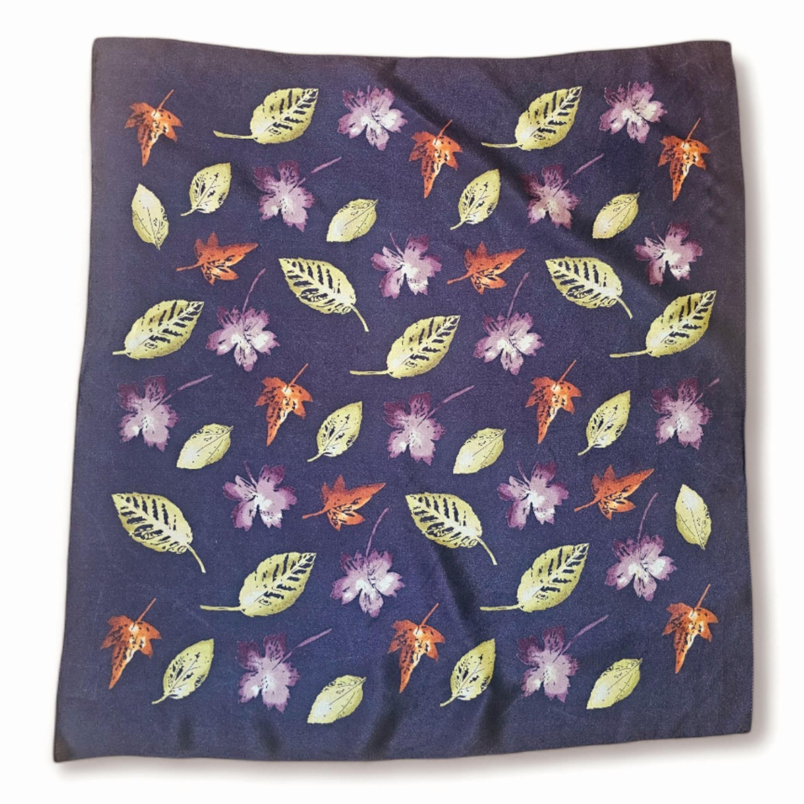 20" Square Dark Brown Scarf With Autumn Leaves Design. - Gap