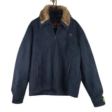Emporio & Co Men's XXL Faux Suede Bomber Jacket Dark Navy Blue Utilitarian