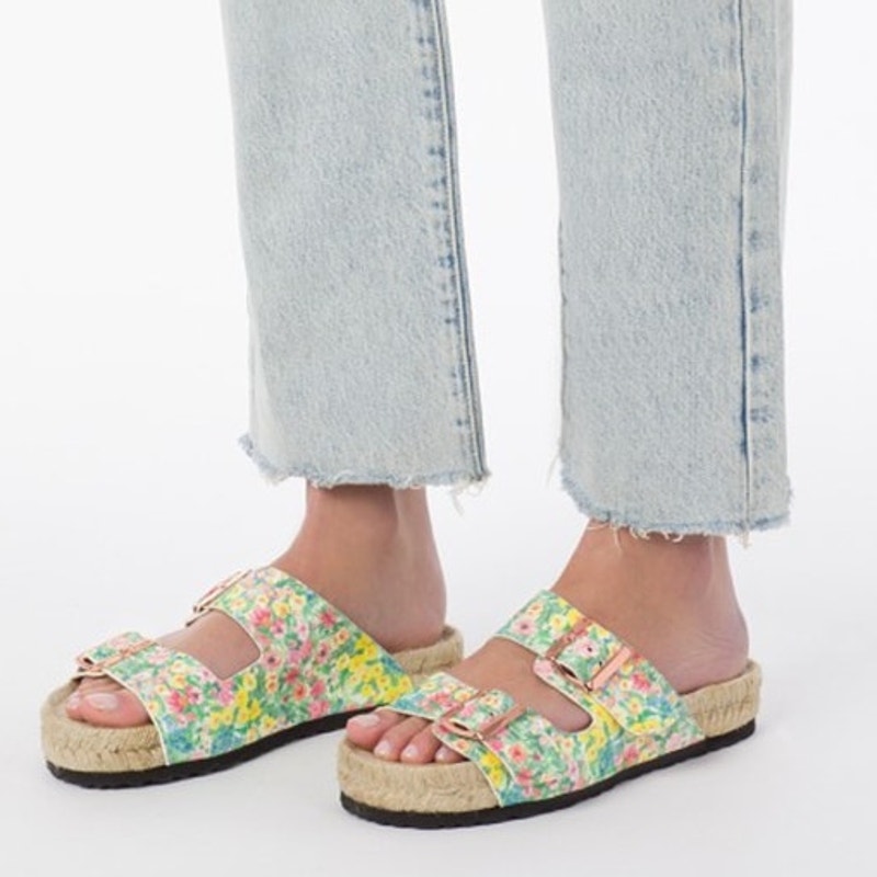MANEBI X LoveShackFancy Nordic Floral Leather Espadrille Slide Sandals 41/US 11
