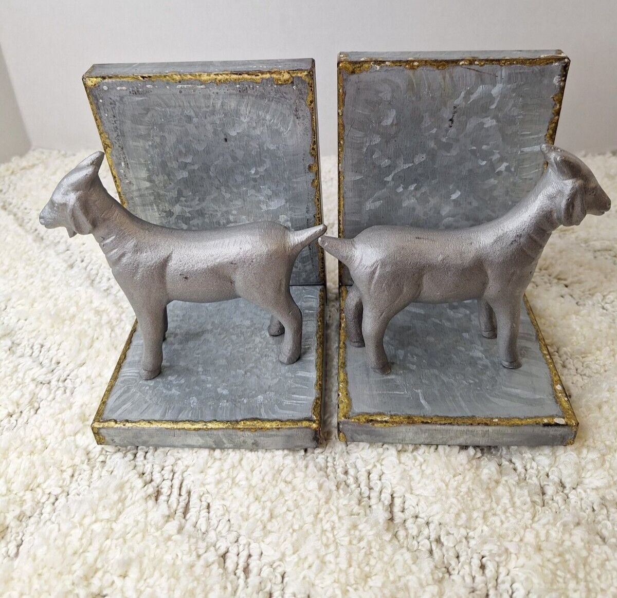 HEARTH AND HAND Galvanized & Aluminum Metal Goats Rustic Bookends Decor Farm
