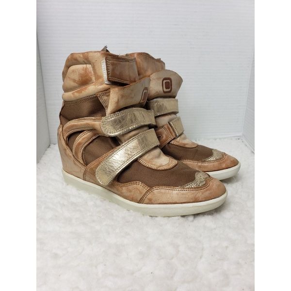 Monica Corte Womens Sneaker Size 9 Distressed Leather & Textile Wedge Heel