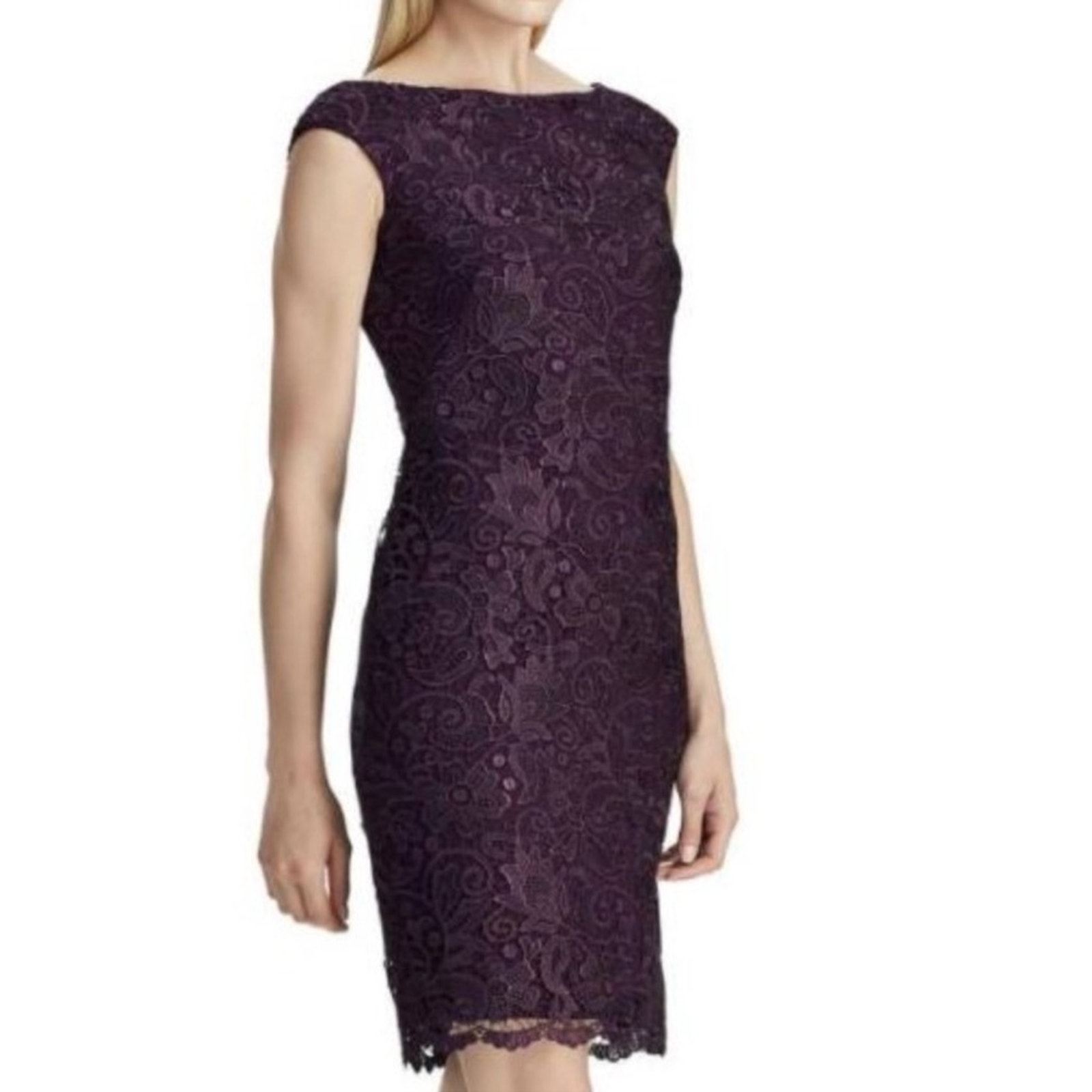 Lauren Ralph Lauren Scalloped Lace Sheath Dress Plum Size 12P