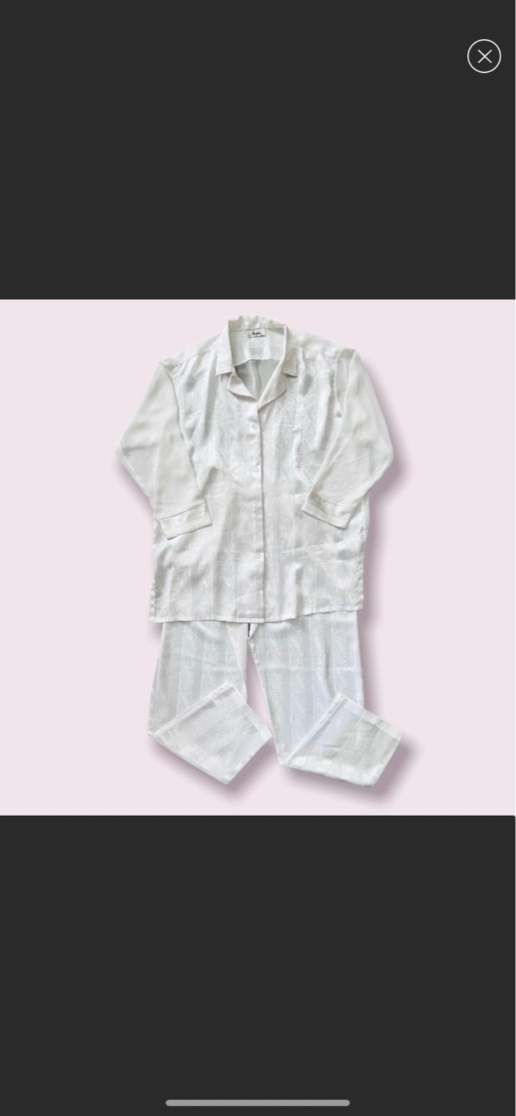 Vintage Josie White Striped Paisley Silky Pajama Set