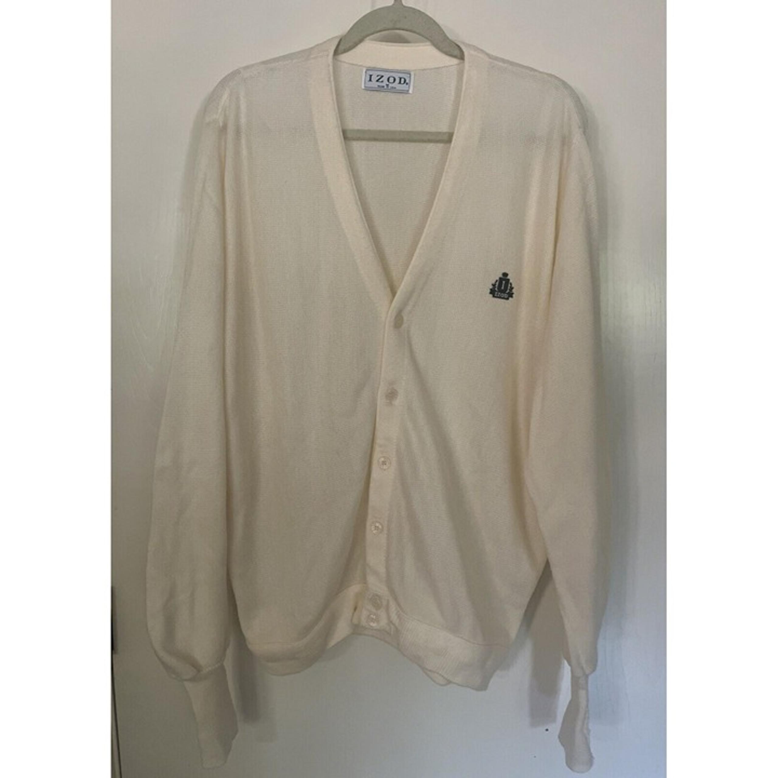 Vintage IZOD Men's Cardigan Sweater Off-White Size Medium Made In USA Oversized
