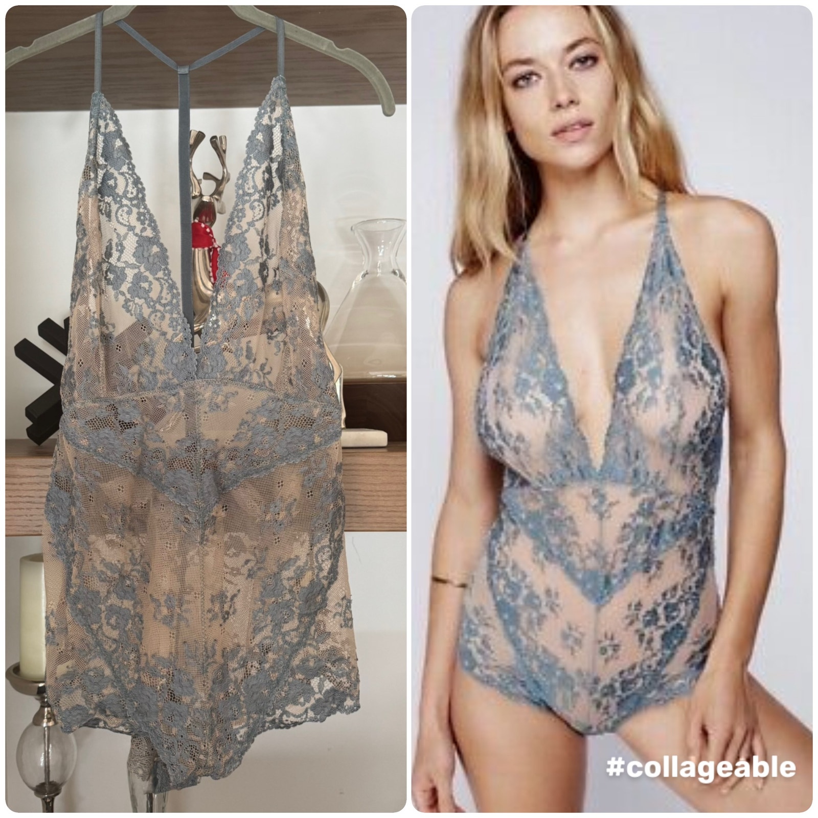 Free People Too Cute to Handle Bodysuit in Sand/Blue Mist