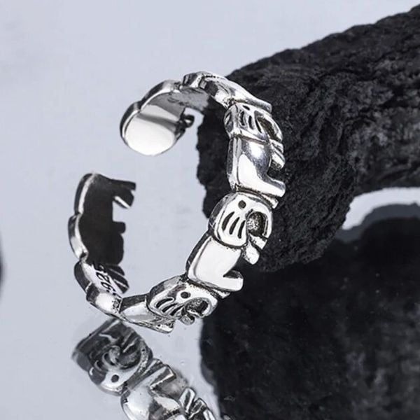 The Elephant Adjustable silver ring in 925 silver
