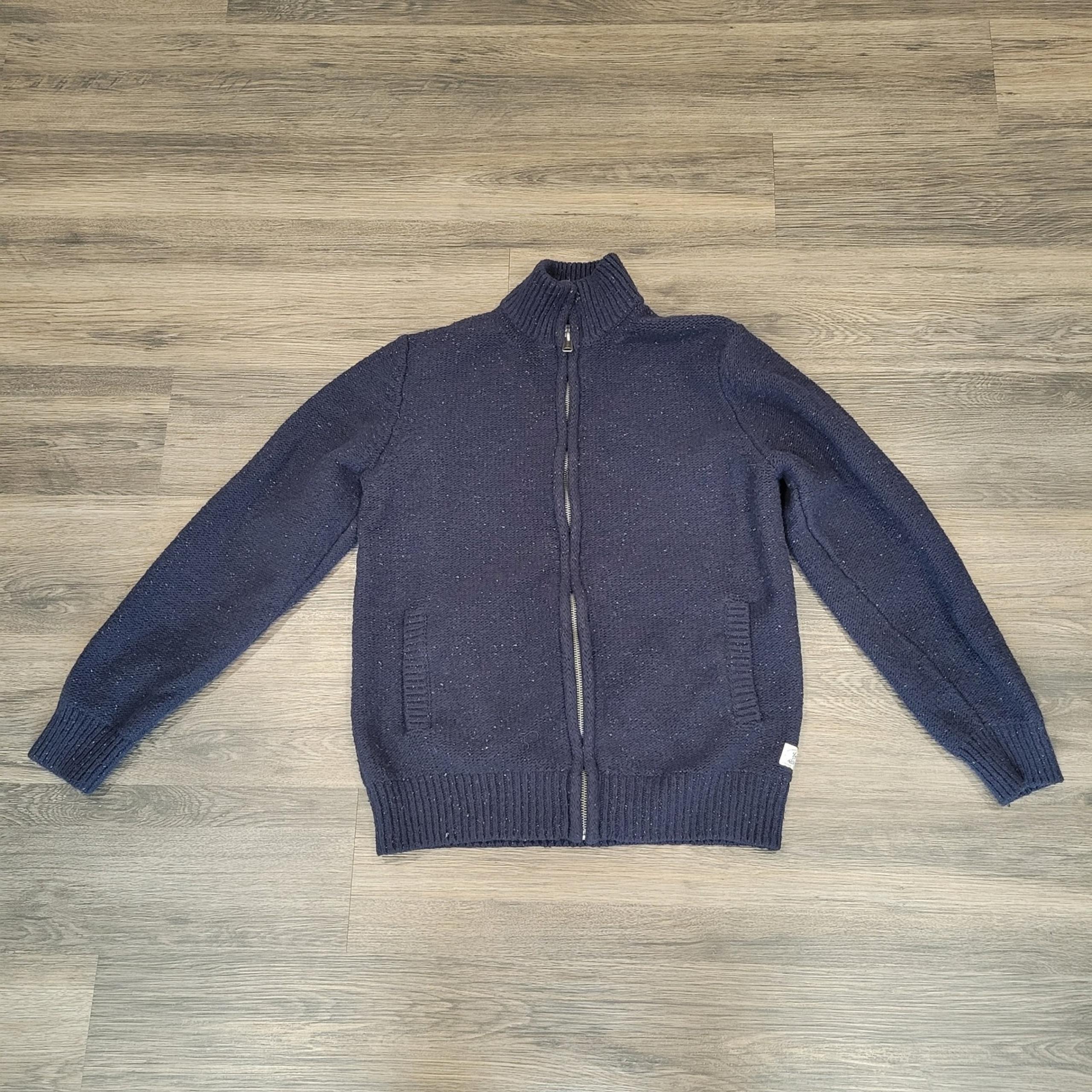 Luncky brand Full Zip Sweater Jacket Knit Mock Neck Blue Mens Medium