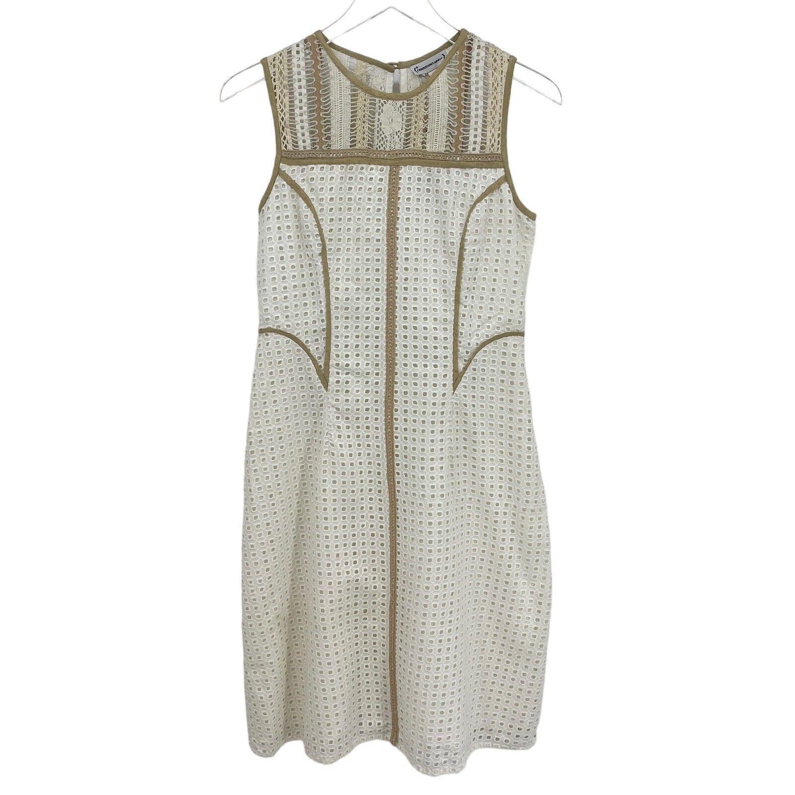 Anthropologie Conditions Apply Size Small lvory & Tan Eyelet Crochet Dress NWT