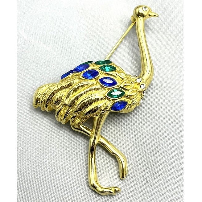 Vintage Large Ostrich Emu Figural Rhinestone Brooch Pin