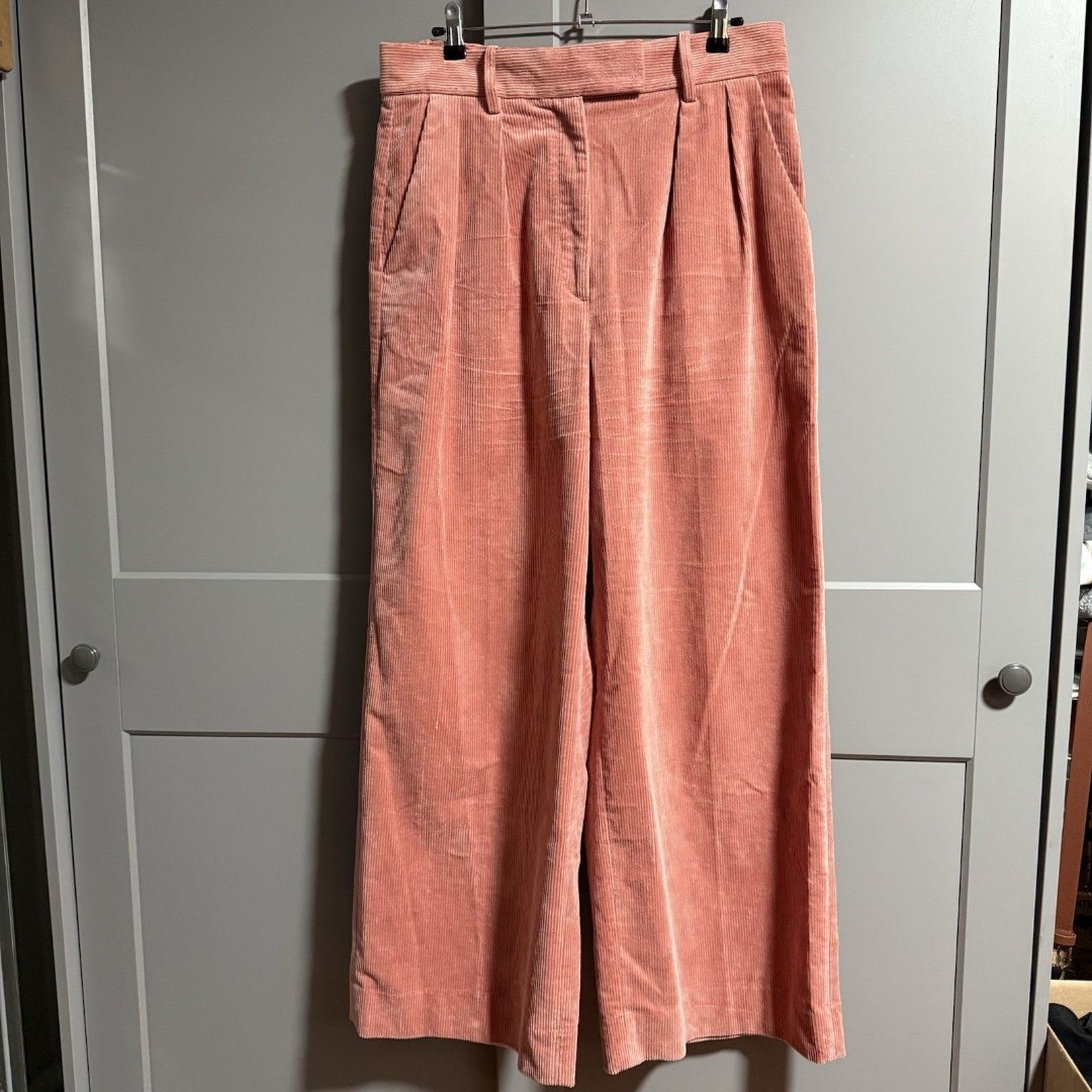 Banana Republic Women Petite Rivoli Relaxed Wide Leg Corduroy Trousers Pink 12P