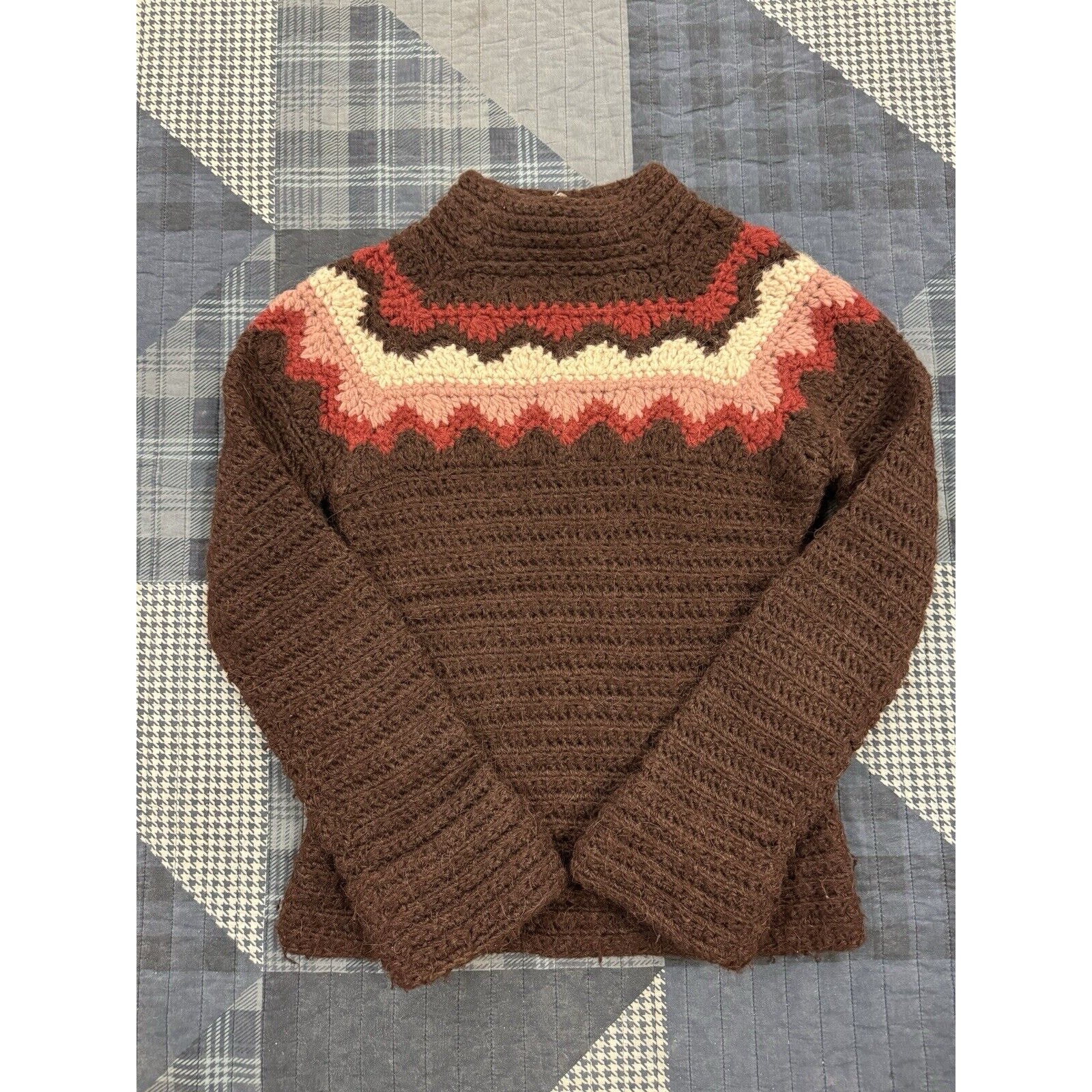 Vintage 90s J. Crew Alpaca Heavy Hand Knit Aztec Flared Sleeves Womens Sz XS
