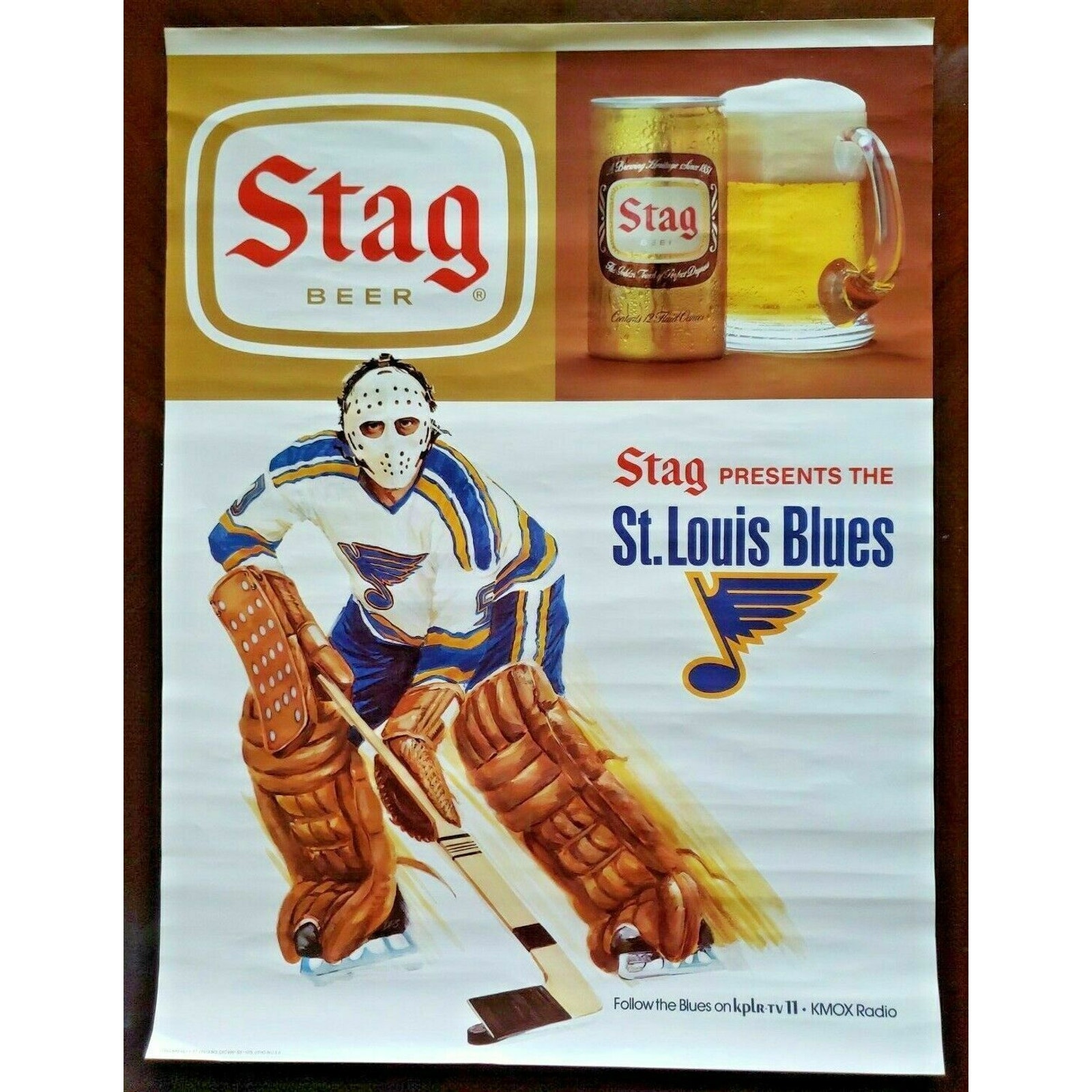 Vintage Stag Beer Presents 1975 St Louis Blues Hockey KPLR TV 11 Store Sign