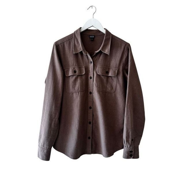 Patagonia Midweight Button Up Shirt Womens Brown Organic Cotton Flannel Collared