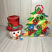 Vtg Home Interiors Patchwork Metal Christmas Tree With Bells And Snowman Candle