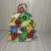 Vtg Home Interiors Patchwork Metal Christmas Tree With Bells And Snowman Candle