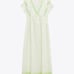 NWT ZARA MIDI EMBROIDERED RUSTIC DRESS WHITE GREEN. Size Large.