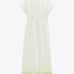 NWT ZARA MIDI EMBROIDERED RUSTIC DRESS WHITE GREEN. Size Large.