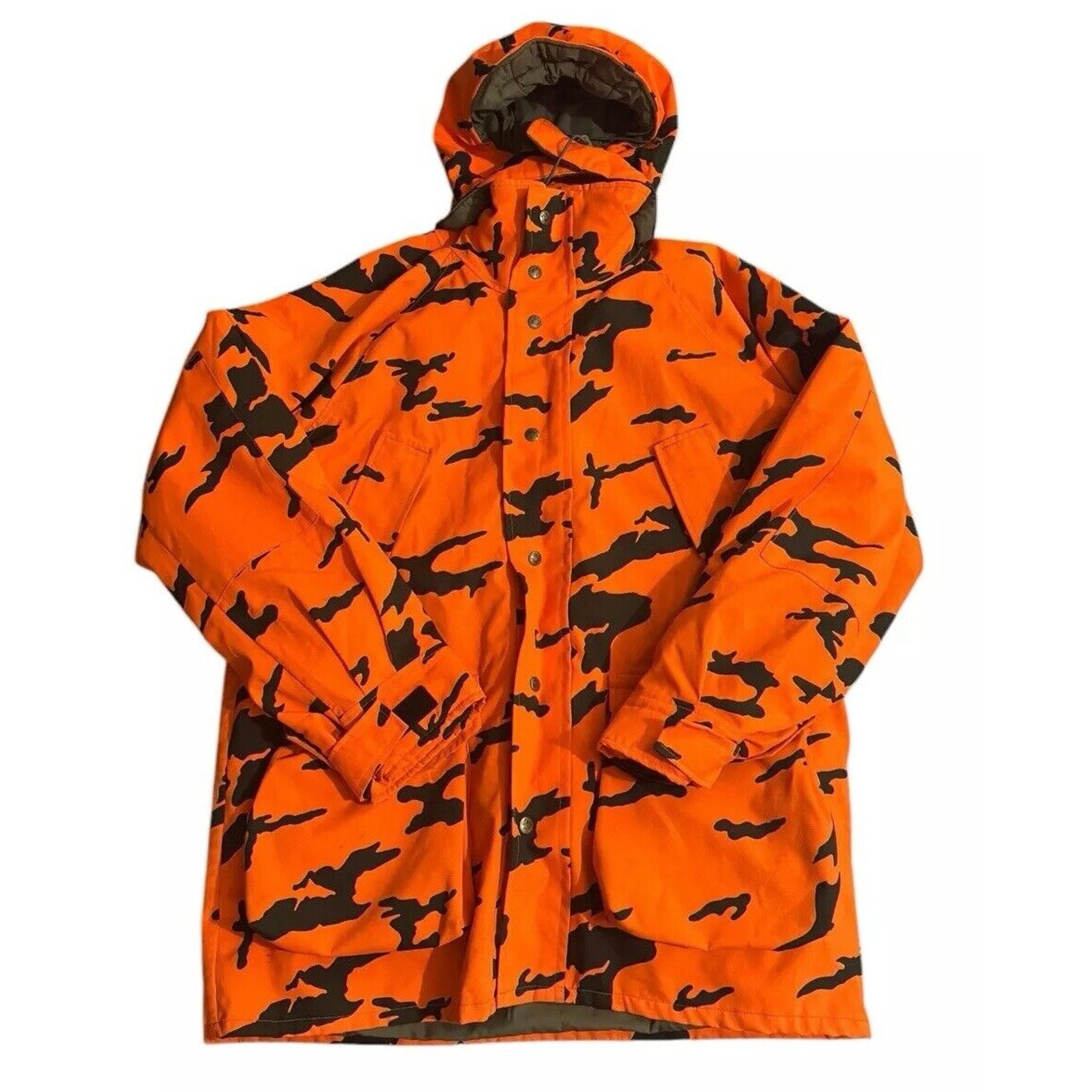 Columbia Hunting Orange Camo Parka Thinsulate Jacket Hood Fleece Liner Medium