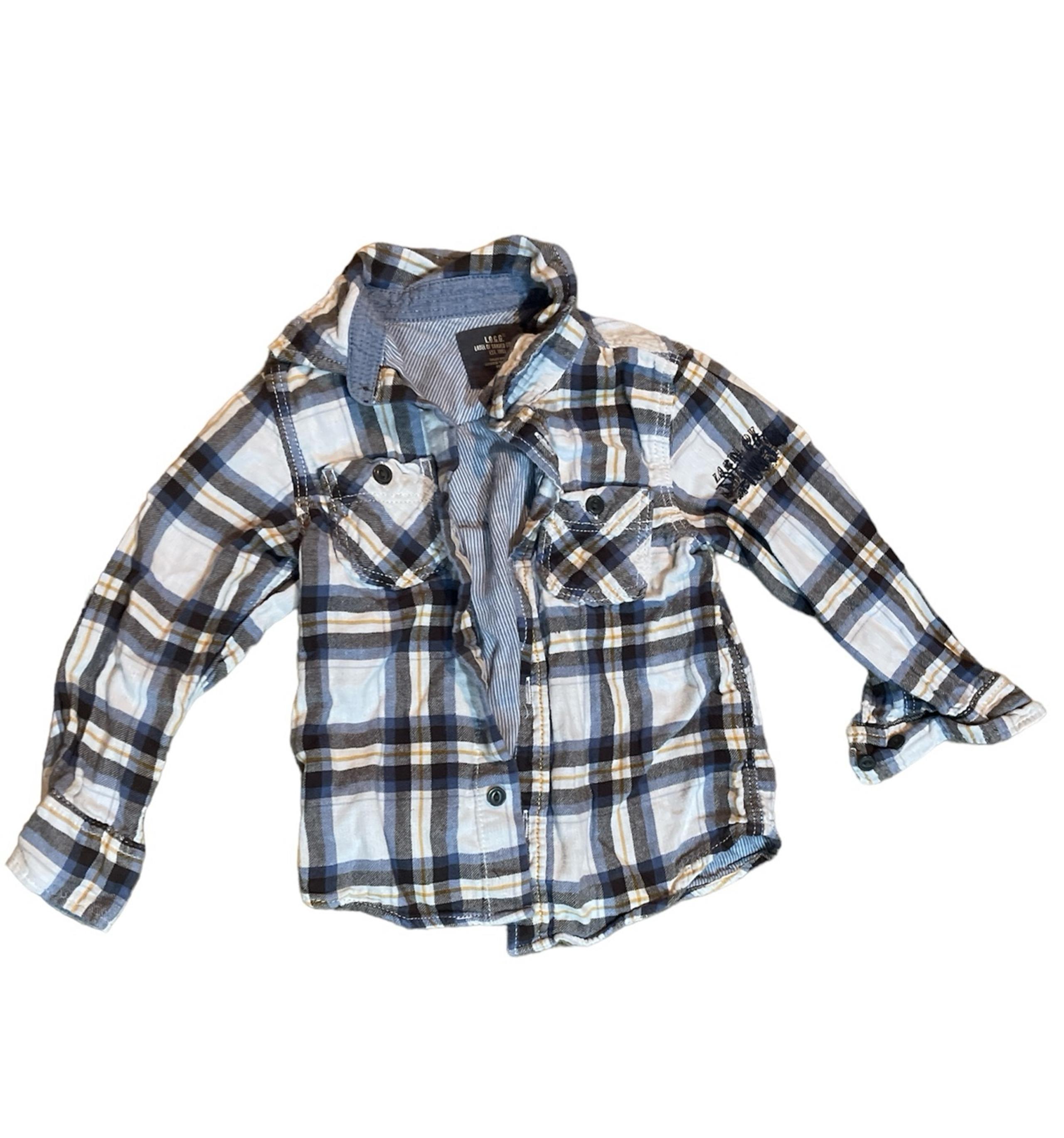 Blue and Yellow Plaid H&M Long Sleeve Flannel with Striped Interior for Kids