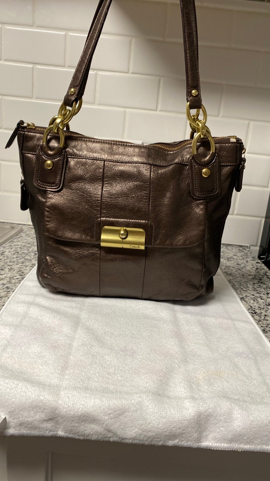 Vintage Coach leather Kristin metallic shoulder bag