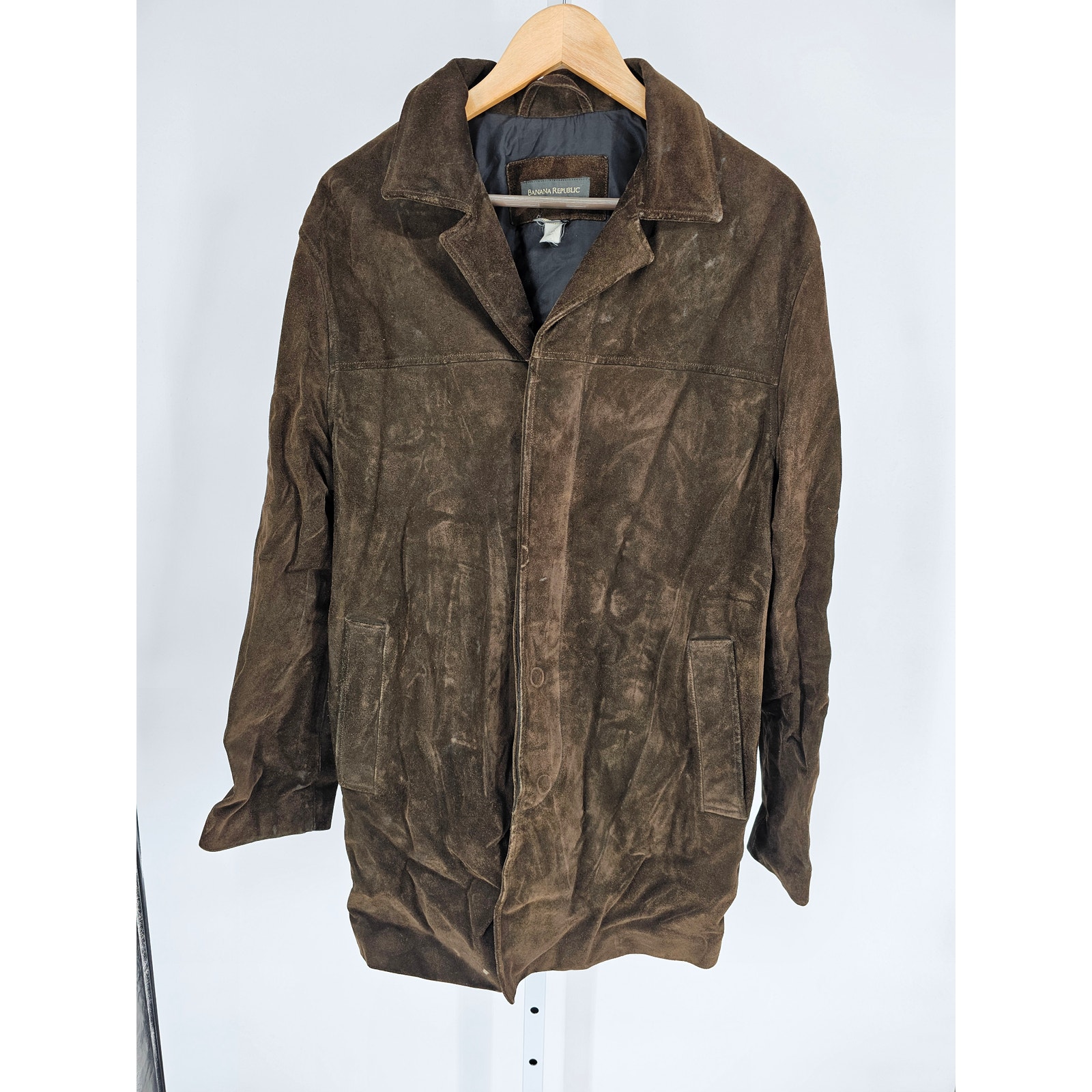 Vintage Banana Republic Mens Sz L Suede Leather Jacket Brown Nylon Lined