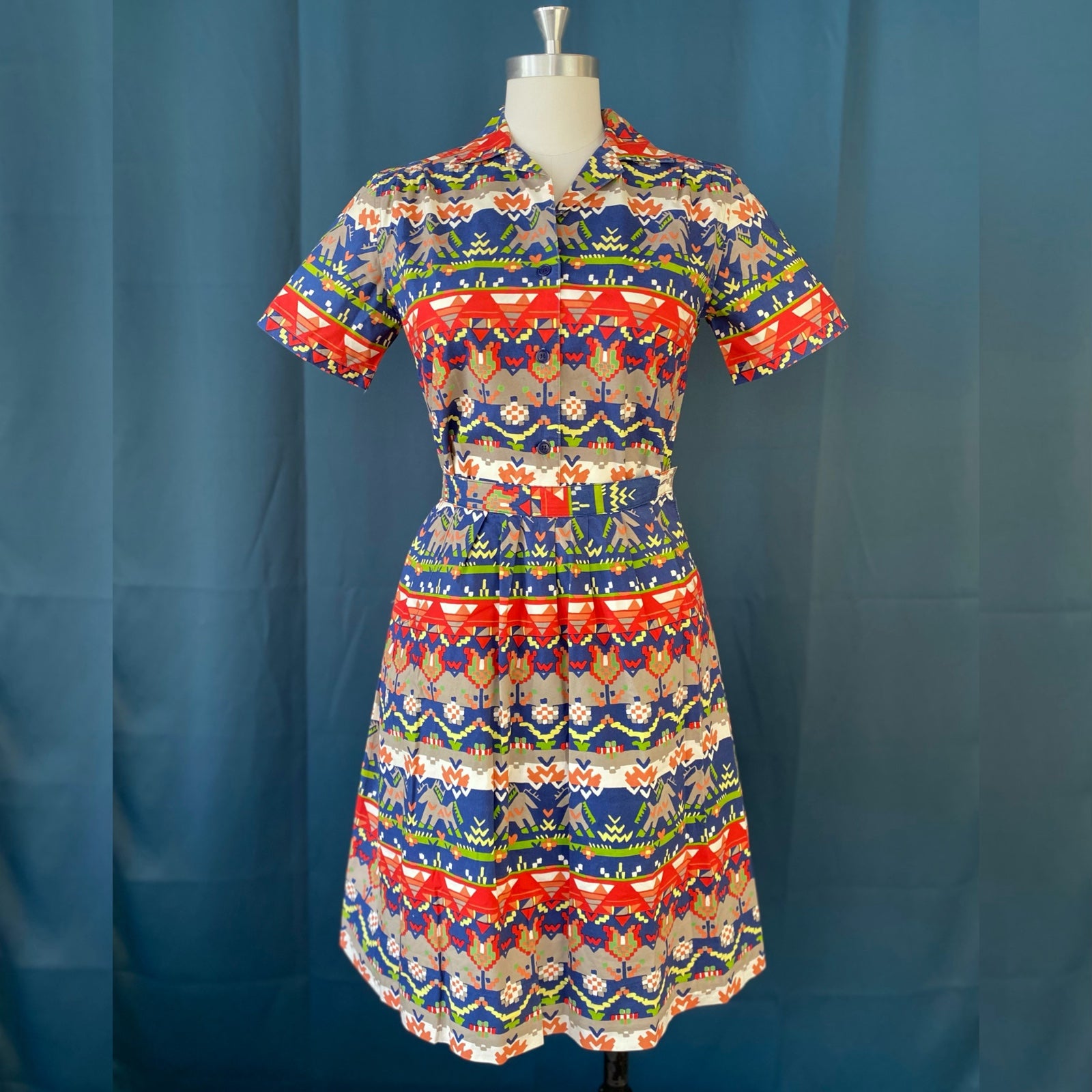 Vintage 70s Norwegian Printed Poplin Shirt Skirt Set