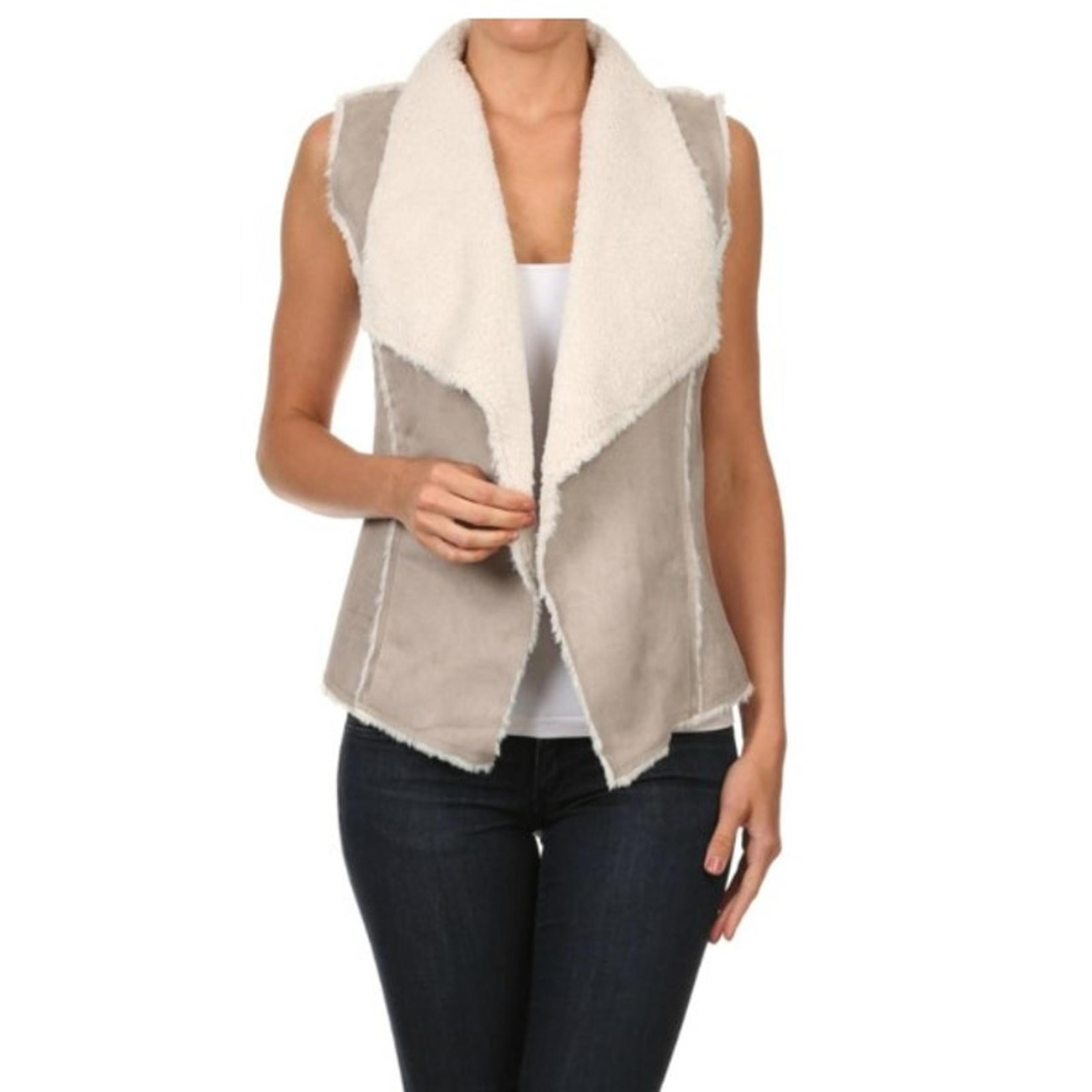 Anthropologie THML Vest Sleeveless Open Front Medium Sherpa Lining Suede Like