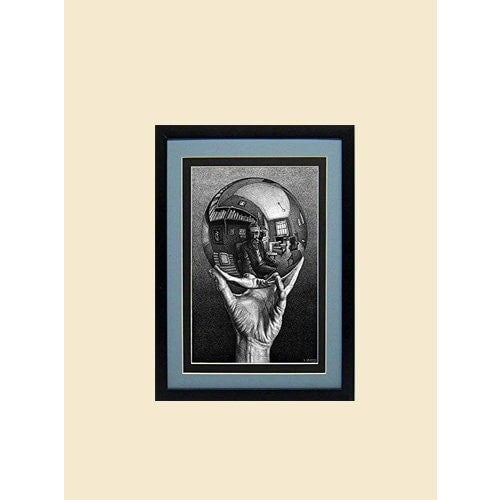 Hand with reflecting sphere art print by m.c. escher professionally framed