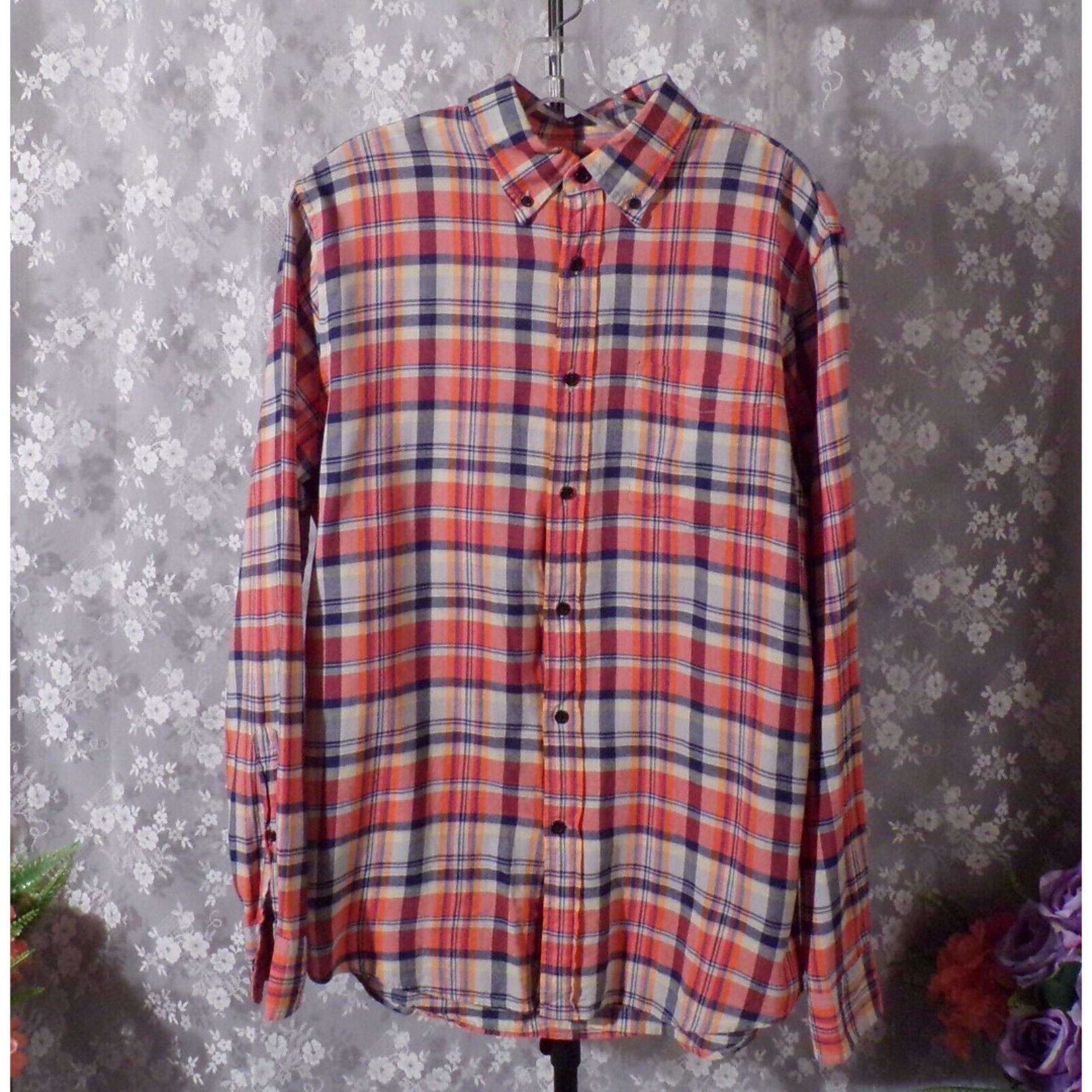 Vintage 80s Button Down Shirt 1980s Plaid Cotton Long Sleeve Hipster Size Medium