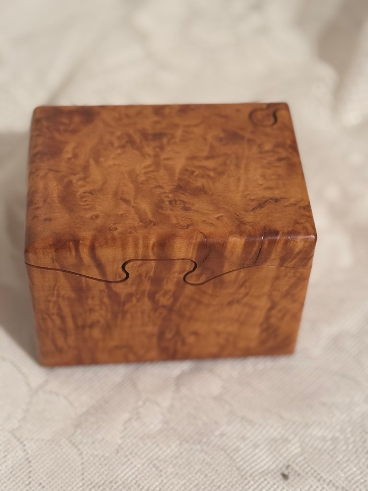 Jeff Vollmer Madrone Burl Vintage Wooden Puzzle Box 4 Piece Trinket