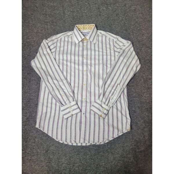 Robert Graham Colorful Men's Dress Shirt Size M Cotton & Silk Long Sleeve