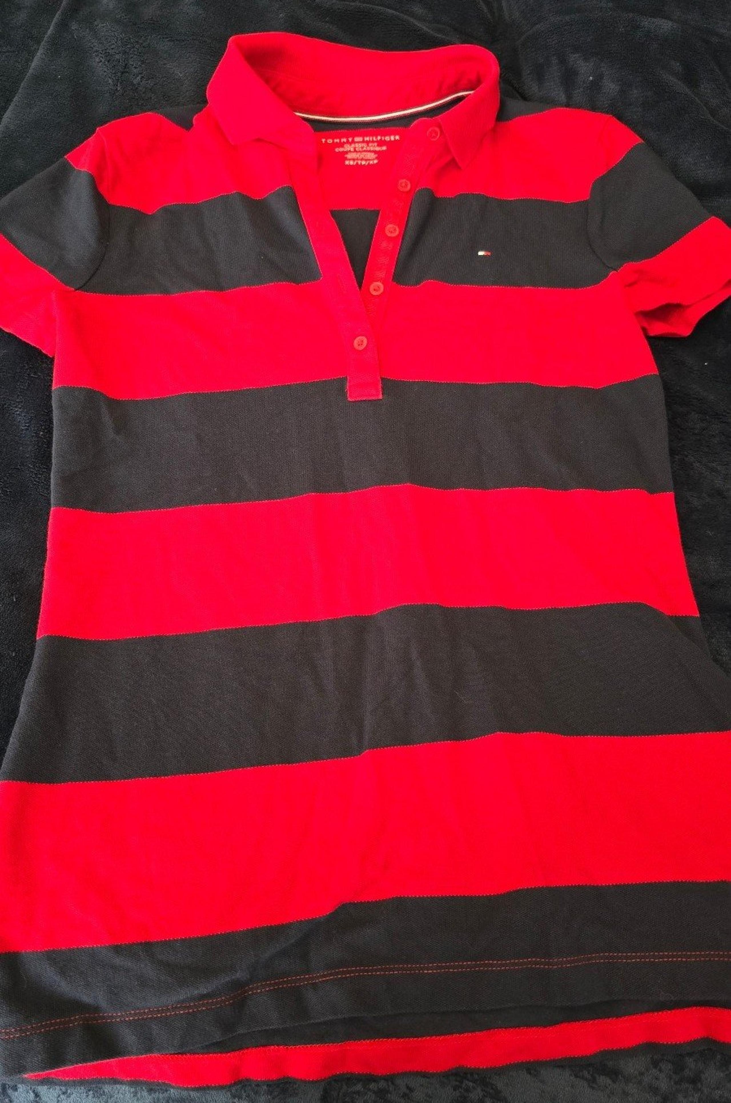Tommy Hilfiger red and navy stripe polo
