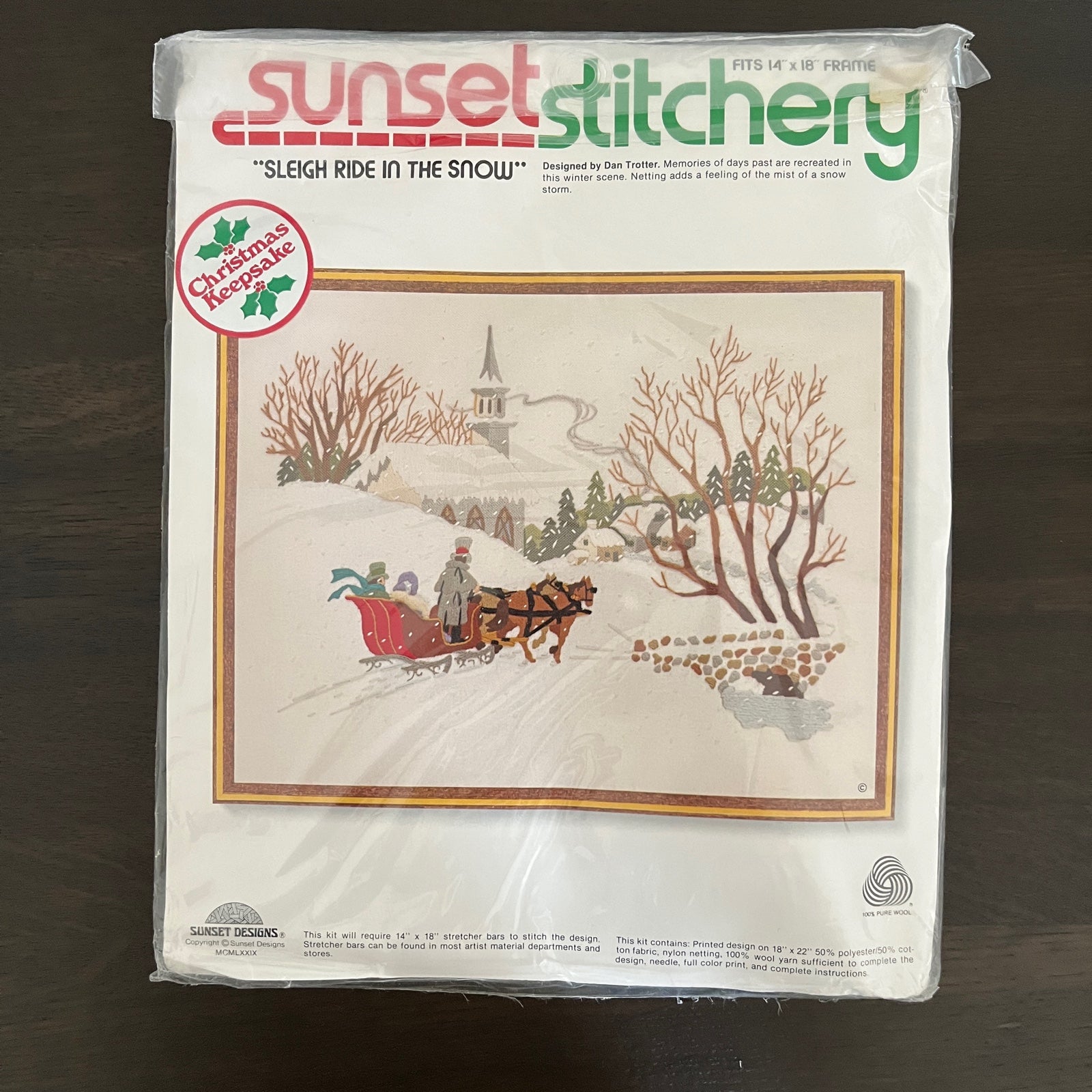 Sunset Stitchery Sleigh Ride In The Snow Christmas Needlepoint Kit #2085 14 x18