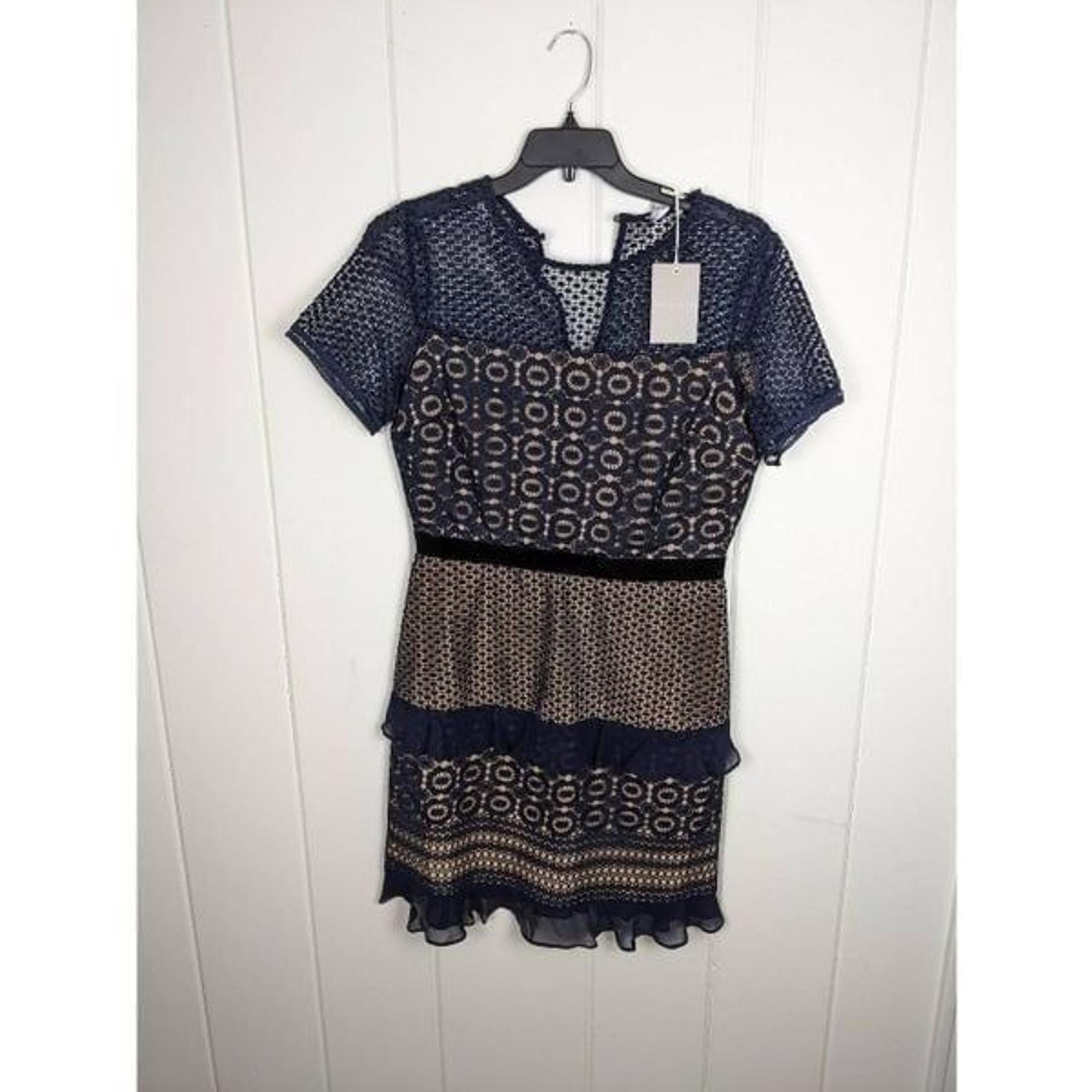 Chelsea28 Women's Velveteen Belt Lace Sheath Midi Dress Navy Sapphire Large