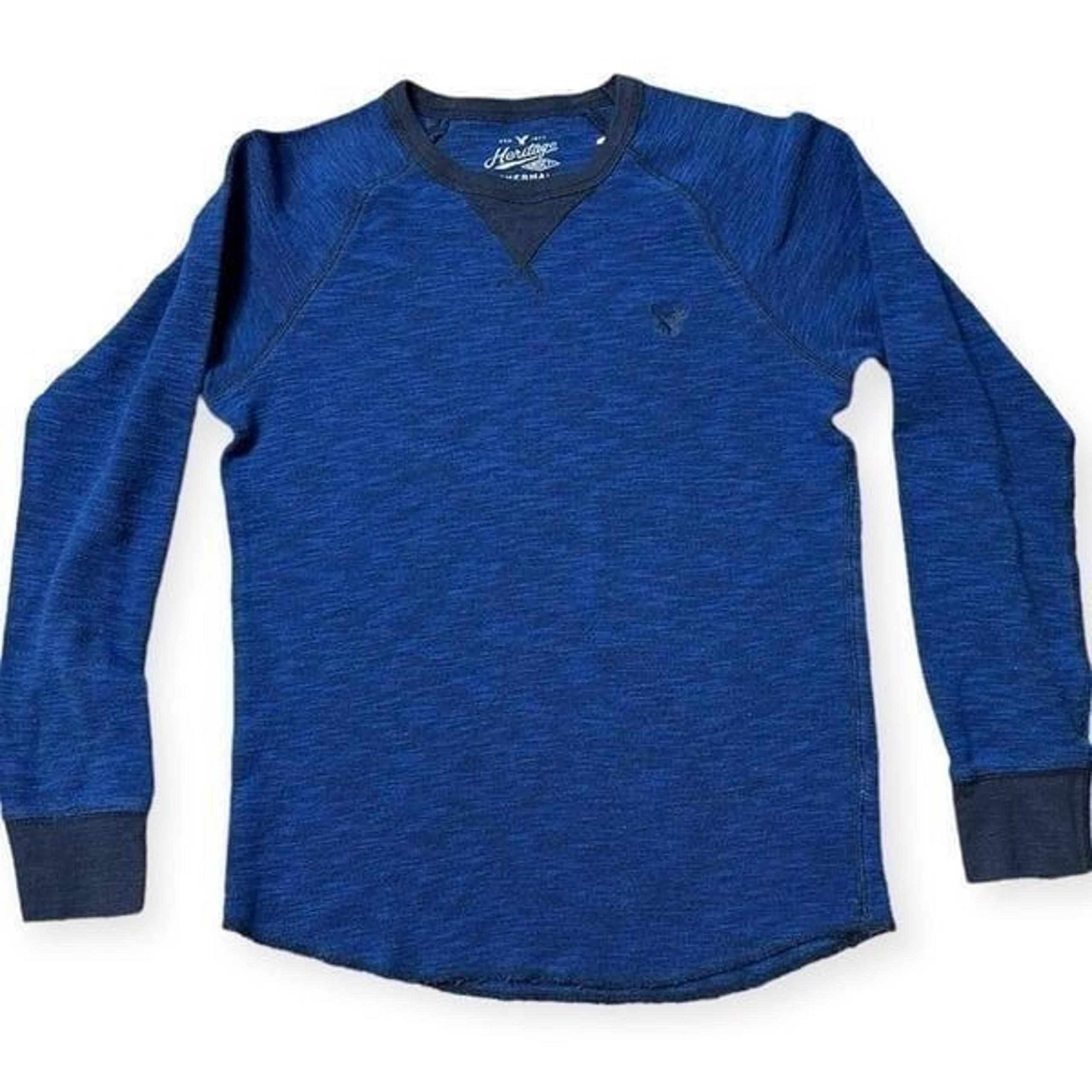 AMERICAN EAGLE Men's Blue Classic Fit Henley Thermal Long Sleeve Shirt Size Smal