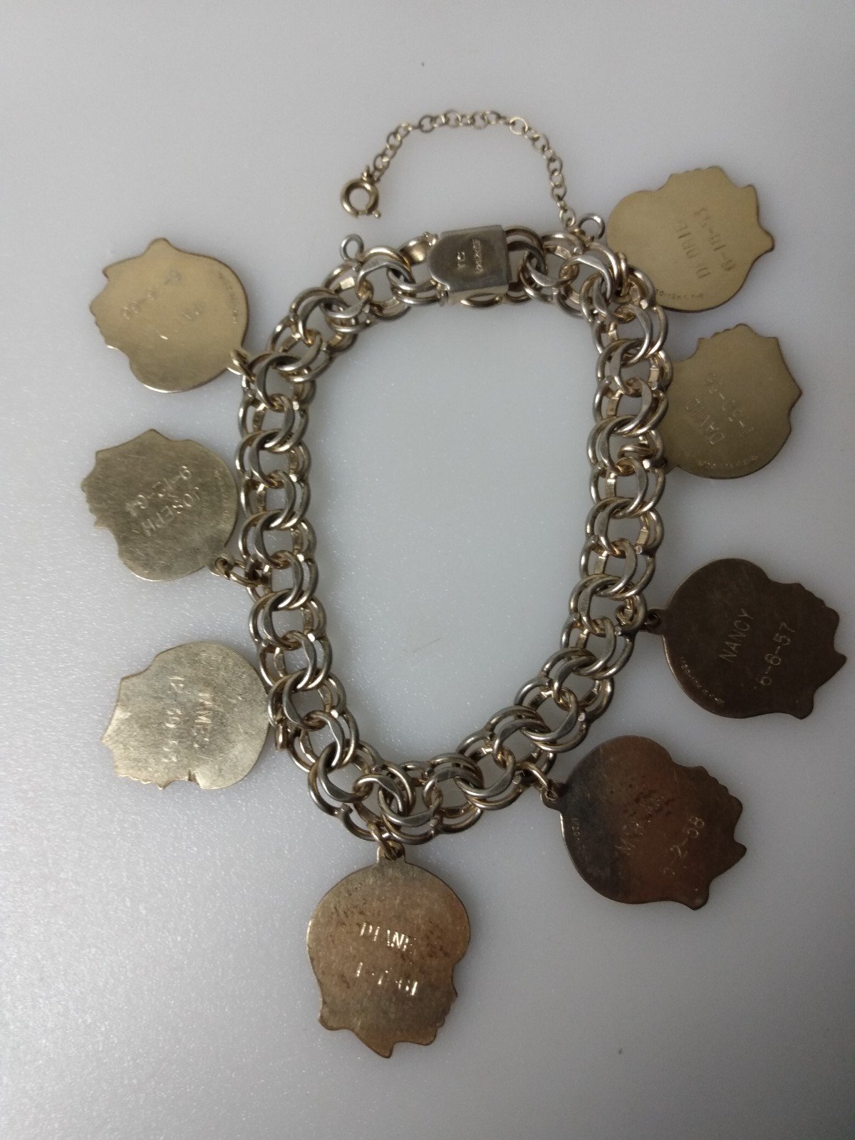 1/20 12K Gold Filled GF Signed Double Link Chain Charm Bracelet Vtg 1960s engrav