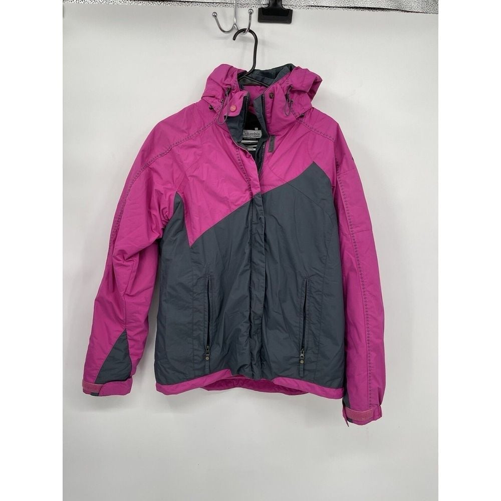 Columbia Woman's Ski Parka Jacket M Double Layer Omni Tech Hooded Pink Gray