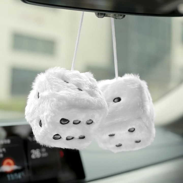 Plush Dice Retro Hanging 2.75 inch White